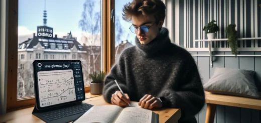 Norwegian student using digital tools and notes to improve study results