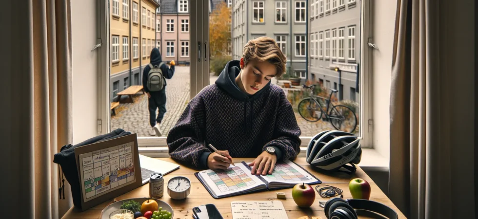 Norwegian teen planning a week to balance school sports and friends