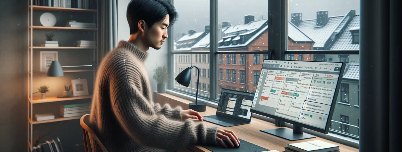 Norwegian student planning studies with calendar tasks and digital notes setup