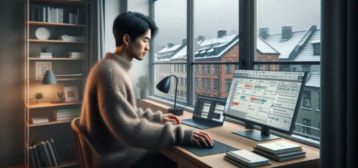 Norwegian student planning studies with calendar tasks and digital notes setup