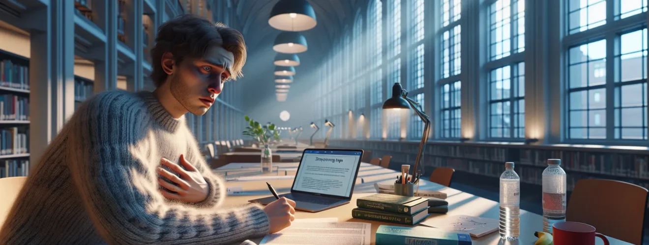 Student in a norwegian library using a study plan to reduce exam anxiety