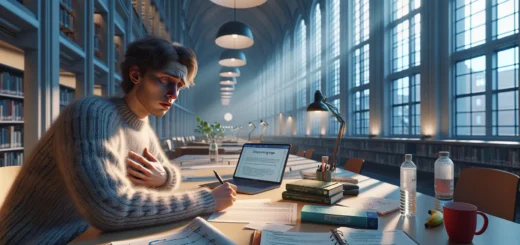 Student in a norwegian library using a study plan to reduce exam anxiety