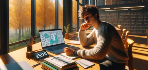 Student using flashcards and a time blocked plan in a norwegian library